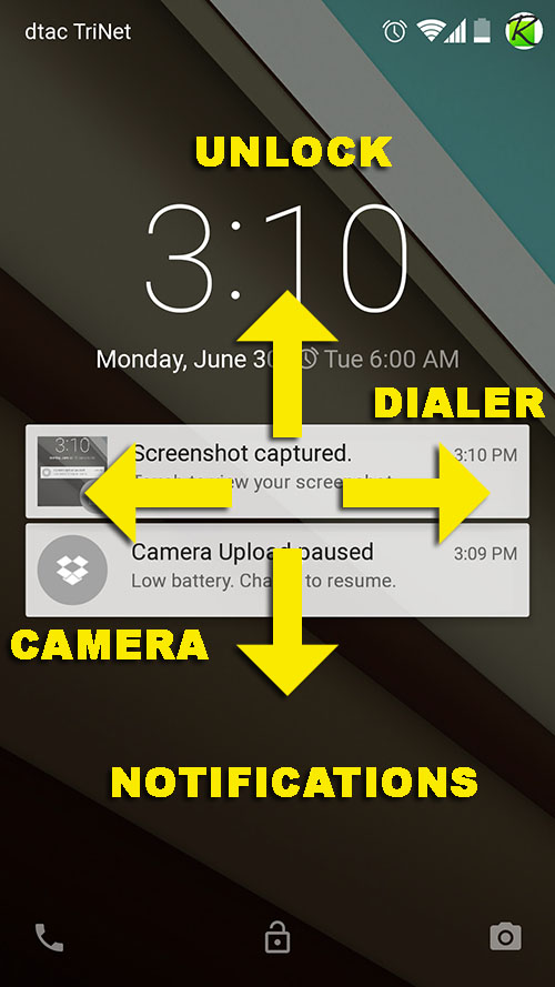 Four directions of swiping on Android L Lockscreen